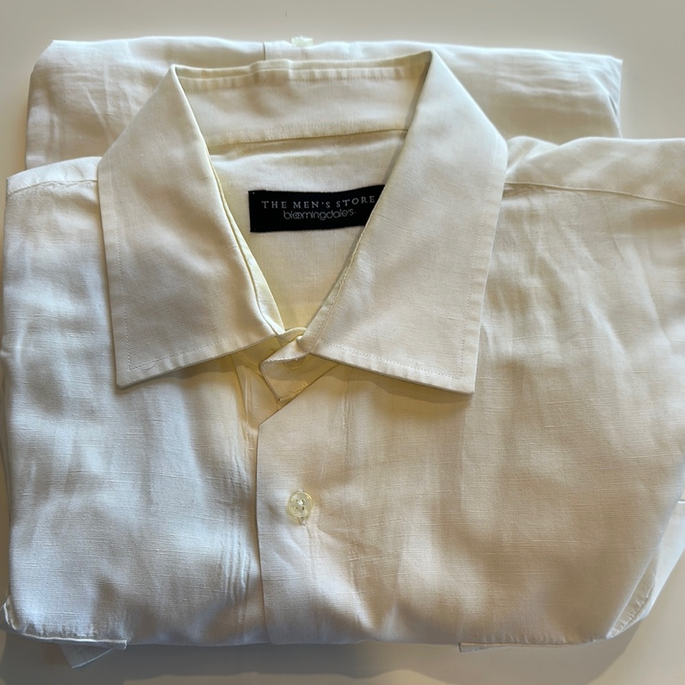 The Men's Store Cream Dress Shirt with Pointed Collar